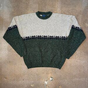 vintage etchings wool blend‎ textured nordic sweater green cream Mens XL